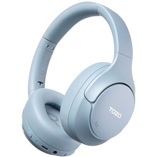 TOZO HT3 Hybrid Noise Cancelling Wireless Headphones, 90H Over Ear Headset - color: Titanium Blue