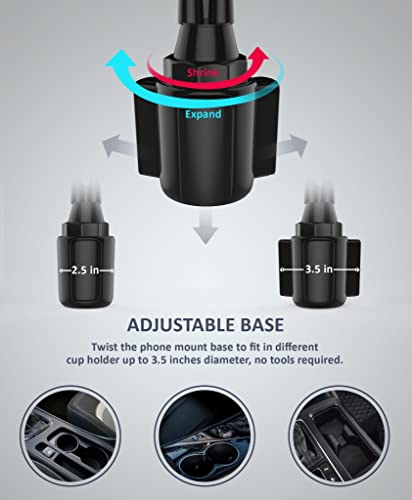 Double Phone Holder for Car Cup Holder – Extra Long and Flexible Neck, 360° Rotatable Cradle Car Phone Mount - Adjustable Cell Cup Holder, Universal Size Fits 2 iPhone, Samsung, GPS - style: Extended - Cradle Holders
