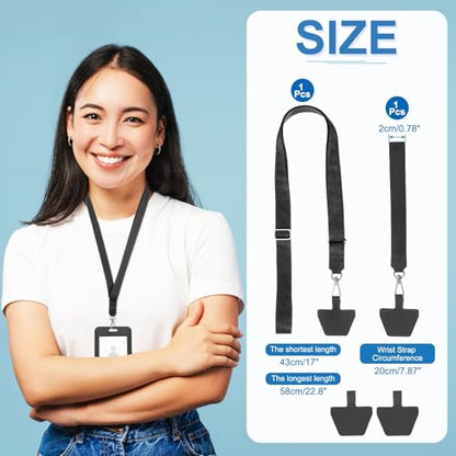 PATIKIL Smart Phone Lanyard with Wrist Strap and Patches for Most Smartphones ID Badges Keychain - color: Black