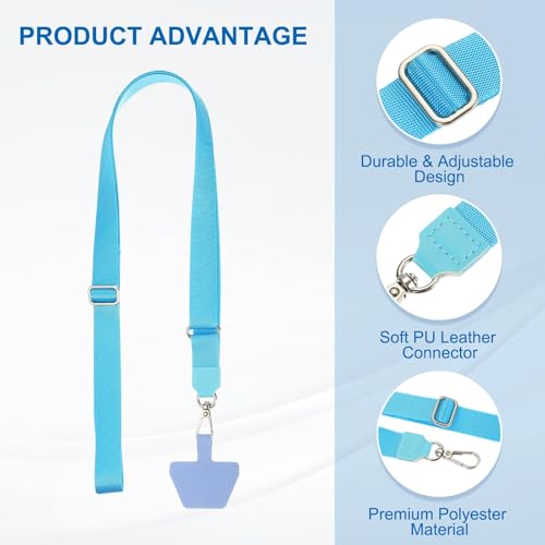 PATIKIL Smart Phone Lanyard with Wrist Strap and Patches for Most Smartphones ID Badges Keychain - color: Lake Blue