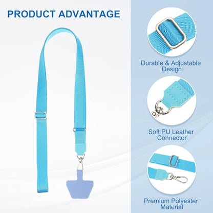 PATIKIL Smart Phone Lanyard with Wrist Strap and Patches for Most Smartphones ID Badges Keychain - color: Lake Blue