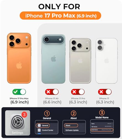 Magnetic for iPhone 17 Pro Max Case with Integrated Camera Protection, [Seamless Work with Magsafe] [Military Grade Shockproof] [Covered Camera Control Button] Case for iPhone 17 Pro Max 6.9'', Black - color: Black