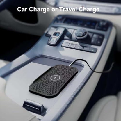 Wireless Car Charger,Fast Wireless No-Slip Charging Pad for car Cell Phone Cordless Charger mat Samsung Galaxy S24/S23/S22/S21, Android Phones, iPhone 16/15/14/13/12 Series,Airpod (Black)