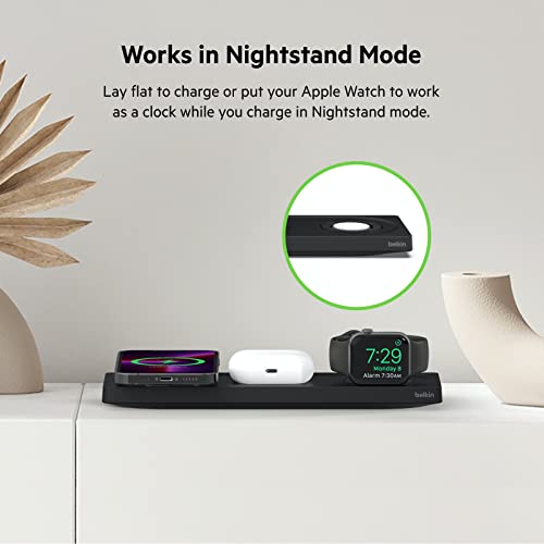 Belkin MagSafe 3 in 1 Wireless Charging Pad, Fast Charger (Renewed) - color: Black, style: Certified Refurbished