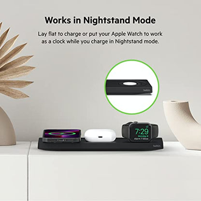Belkin MagSafe 3 in 1 Wireless Charging Pad, Fast Charger (Renewed) - color: Black, style: Certified Refurbished
