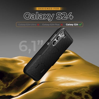 MOTIVE for Samsung Galaxy s24 Case with Belt Clip, Rigid, Kickstand | 6.1" | Ranger v1 Series, Black, 360° holster, open-top/open-bottom port access, textured grip, slim design - size: S24