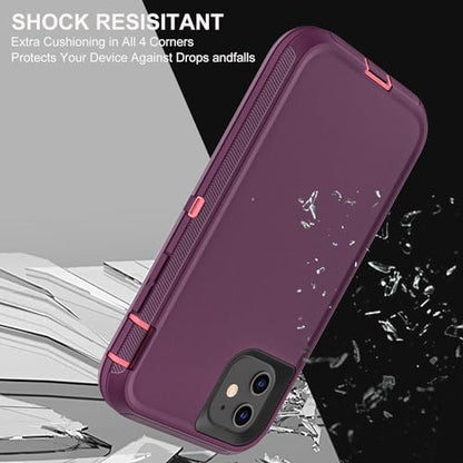 YKHJKLEC for iPhone 11 Case, Military Grade 3 in 1 Heavy Duty Shockproof/Drop Proof/Dust Proof Case with 2Pcs Tempered Glass Screen Protector (Purple/Pink) - color: Purple/Pink