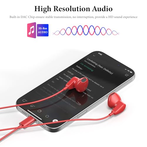 APETOO USB C Headphones for iPhone 18 Pro Max 17 16 15/iPad Air Earbuds - color: Red