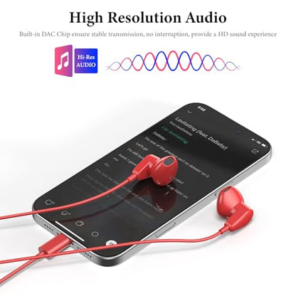 APETOO USB C Headphones for iPhone 18 Pro Max 17 16 15/iPad Air Earbuds - color: Red