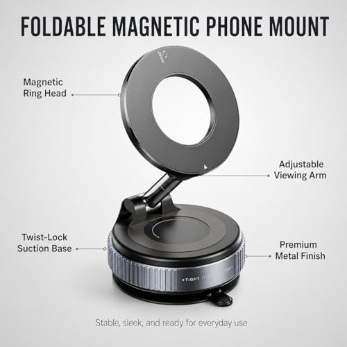 Vacuum Magnetic Phone Holder for Car, 96 lb Suction, 2800 gf Magnetic Force