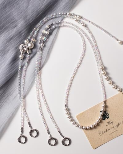 Phone Chain Crossbody Pearl Strap,Pearl Beaded Chain Shoulder Crossbody Lanyard with Phone Tether Patches Compatible with Most Phones Bag Purse - color: M