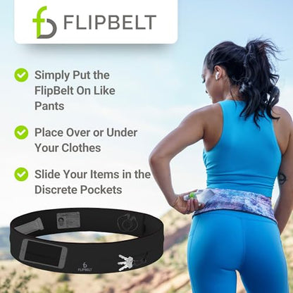 FlipBelt Classic Running Belt, Phone Holder for Running, Money Belt Pouch - color: Black, size: Extra Small