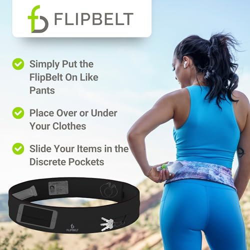 FlipBelt Classic Running Belt, Phone Holder for Running, Money Belt Pouch - color: Black, size: Medium