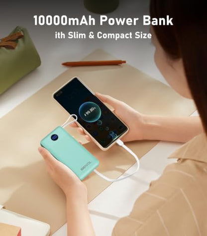 Portable Charger Built in 4 Cables, 10000mAh Power Bank, Green - color: Green