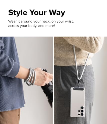 Ringke Holder Link Black, Adjustable Crossbody Strap with Cell Phone Tether Tab, Universal Multifunctional Lanyard Patch - color: Silky Silver