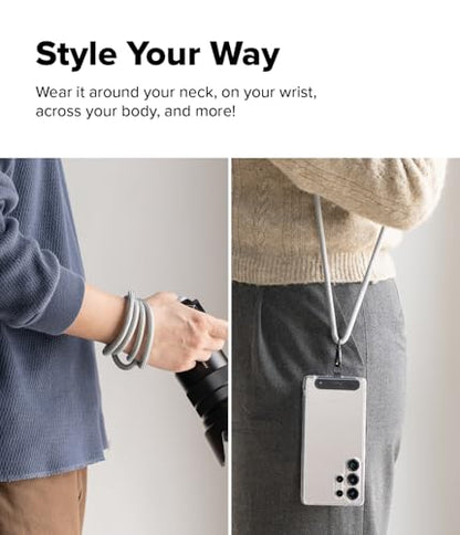 Ringke Holder Link Black, Adjustable Crossbody Strap with Cell Phone Tether Tab, Universal Multifunctional Lanyard Patch - color: Silky Silver