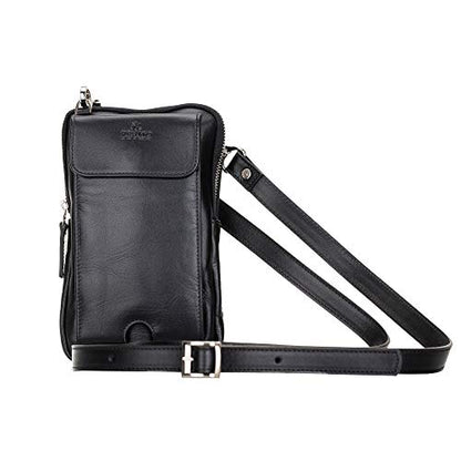 Ferrara Premium Leather Crossbody Phone Purse - Unisex Crossover Sling Shoulder Bag with Card Holder & Adjustable Strap - color: Black