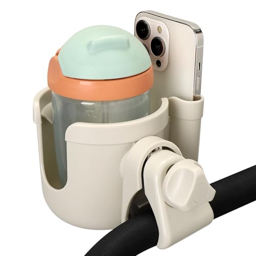 Accmor Stroller Cup Holder with Phone Holder, Bike Cup Holder, Universal Cup Holder for Uppababy Nuna Strollers, 2-in-1 Drinks Holder for Walker, Wheelchair, Scooter - color: All Off White