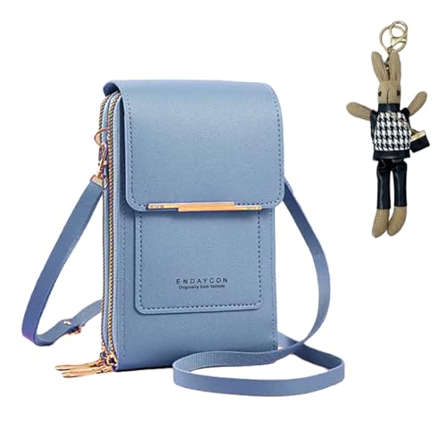 Women's Touch Screen Mobile Phone Messenger Bag, Waterproof Leather Touch Screen Crossbody Phone Purse - color: Blue