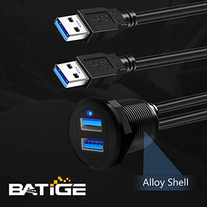 Alloy Shell Dual USB 3.0 Male to Female Car Mount Flush Cable 3ft - style: Dual Port 3ft