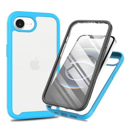 for iPhone 17e/iPhone 16e Case with Screen Protector, Light Blue | Clear Slim Phone Case, 360 Full Body Protective Cover, Rugged PC Shell Shockproof TPU Bumper, Military Heavy Duty Protection - color: Light Blue