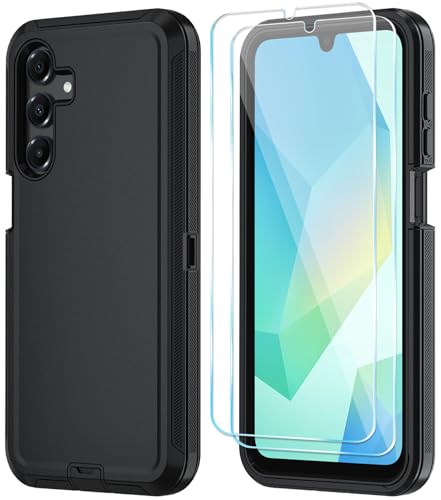 Qinmay Phone Case for Samsung Galaxy A16 5G Case with HD Screen Protector, Heavy Duty Shockproof & Dropproof 3-Layer Cover Phone Case for Galaxy A16,Black - color: Black, size: for Galaxy A16