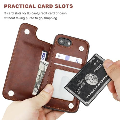 ONETOP for iPhone 17e/16e Wallet Case with Credit Card Holder,Brown | Kickstand,ID/Cash Holder,Case Wallet with Card Slots,Double Magnetic Clasp,Durable PU Leather Shockproof Cover for Women Men - color: Brown