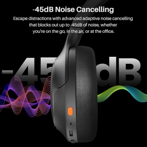 TOZO HT3 Hybrid Noise Cancelling Wireless Headphones, 90H Over Ear Headset - color: Gray