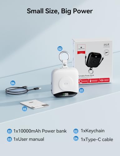 Portable Charger 10000mAh 22.5W Power Bank Built-in 2 Cables Keychain | Charge 5 Devices, TSA approved, Travel Fast Charging Battery Pack for iPhone Samsung Google Android & iWatch Charger, White - color: White