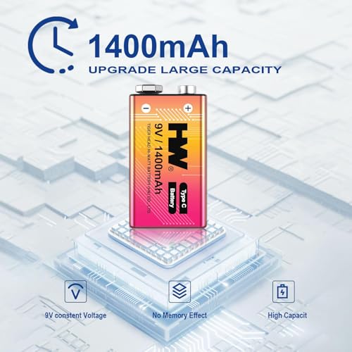 HW 9V Batteries 1400mAh 12 Pack, USB-C Lithium for Wireless Microphones - size: 12-Pack