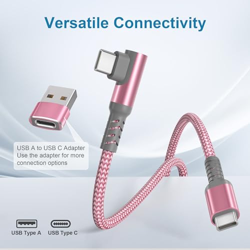Basesailor 60W USBC to USBC Charger Cable 10FT with USB Adapter Right Angle - color: Pink, size: 10FT/3M