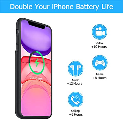 Battery Case for iPhone 11, [10000mAh] Enhanced Rechargeable Portable Protective Qi Wireless Charger Case Pack Support CarPlay Wireless Charging Case Compatible with iPhone 11 (6.1 inch)-Black - size: iPhone 11
