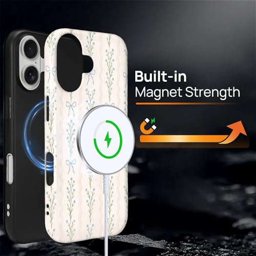 Magnetic for iPhone 17 Case,[Compatible with Magsafe] Dual Layer Protective Heavy Duty Shockproof Rugged Drop Protection Bumper Hybrid Case - Blue Bow Stripes - color: Blue Bow Stripes, size: iPhone 17