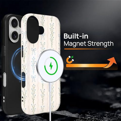 Magnetic for iPhone 17 Case,[Compatible with Magsafe] Dual Layer Protective Heavy Duty Shockproof Rugged Drop Protection Bumper Hybrid Case - Blue Bow Stripes - color: Blue Bow Stripes, size: iPhone 17