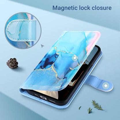 ULAK Compatible with iPhone 15 Plus Wallet Case, Marble | [RFID Blocking] Premium PU Leather Protective Folio Flip Cover with Card Holder Kickstand, Shockproof Protection - color: Marble, size: iPhone 15 Plus- 6.7 inch