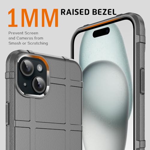 Rugged Shield 8ft Drop Proof TPU Thick Armor Tactical Protective Case Compatible with iPhone 15 Plus (6.7 inches) - City Grey - color: City Grey, size: iPhone 15 Plus