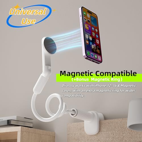 LA-5 90cm/35 Inch Magnetic Phone Holder Gooseneck Arm Mount for Bed & Desk, 360° Rotating Overhead Stand Compatible with iPhone 17/16/15/14 Pro Max, Great for Streaming & Zoom (White)