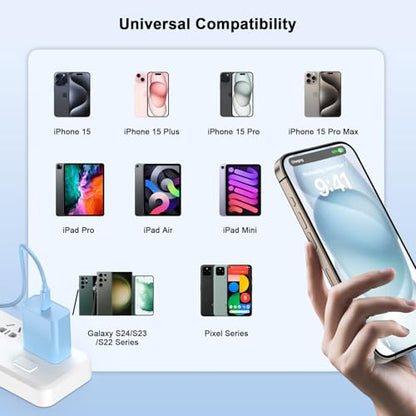 iPhone 17 16 15 Charger Fast Charging 10FT, 20W USB C Charger Block & Cable - color: Blue