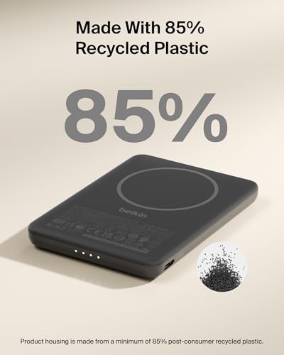 Belkin 5K 7.5W Ultra Slim Portable Power Bank, Supports MagSafe Accessories - color: Black