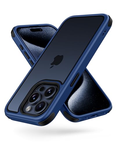 Mobnano Compatible with iPhone 15 Pro Case, with Multicolor Protective Shockproof Bumpers, Crystal Clear Not Yellowing Anti-Scratch Hard PC Back & Soft Silicone TPU Frame Cover - Dark Blue/Black - color: Dark Blue/Black, size: iPhone 15 Pro