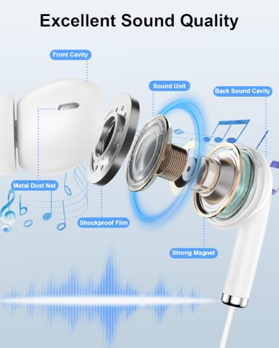 Wired Lightning Ear Buds for iPhone 14 13, Apple Pods Headphones Earphones - color: White
