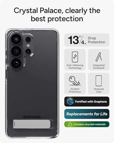 ZAGG Crystal Palace Samsung Galaxy S26 Ultra Case with Kickstand - Clear, 13ft Drop Protection, Graphene Reinforced, Crystal Clear Anti-Yellowing Slim Protective Cover - size: Samsung Galaxy S26 Ultra, style: Without Snap