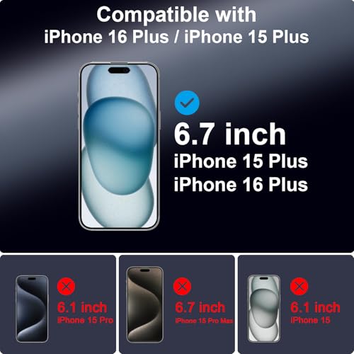 TECHO Privacy Screen Protector for iPhone 16 Plus/iPhone 15 Plus Tempered Glass Film, Full Coverage Edge to Edge, Anti Spy Private, 9H Hardness, 2 Pack, 6.7 Inch
