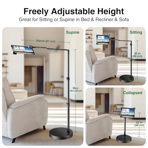 elitehood Diagonal Design iPad Floor Stand for Bed with Heavy Duty Base - style: Corner-Clamp Tablet Holder