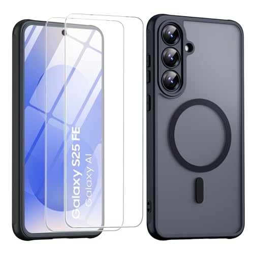 Magnetic for Samsung Galaxy S25 FE Case with Screen Protector 2X,Compatible with MagSafe,Phone Case Slim Hard PC Silicone Bumper Shockproof Protective Cover for Samsung S 25 FE 5G,Black - color: Black, size: Samsung Galaxy S25 FE