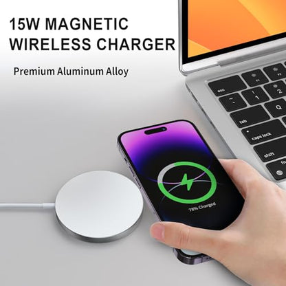 for MagSafe Charger 2 Pack, Magnetic Wireless Charging Pad for iPhone 17/17 Pro/17 Pro Max/Air/16 15 14 13 12 Pro Max Plus/AirPods 2 3 Pro, Strong Magnet, Aluminum Alloy, USB-C/A Port-Silver - color: Silver 2 Pack