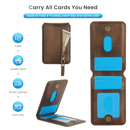 HAII for MagSafe Card Wallet Bag compatible with MagSafe Invisible Ultra-Thin Lightweight Kickstand Magnetic Mobile Wallet Man Woman, 4 Card Slots + 1 Zipper Cash Bag. (Brown, Zipper) - color: Brown, size: 4 Card Slots + 1 Zipper Cash Bag - Zipper