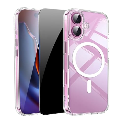 Clear Phone Case for iPhone 17 Case Magnetic with Privacy Screen Protector [Anti-Yellowing] Rugged Shockproof Protective Bumper Case 6.3" 2025 Transparent - color: Privacy magnetic, size: iphone 17
