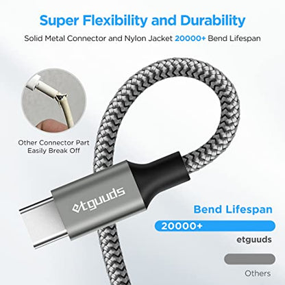 etguuds Long USB to USB C Cable, 12ft USB A to USB C Fast Charger 2-Pack - color: Gray