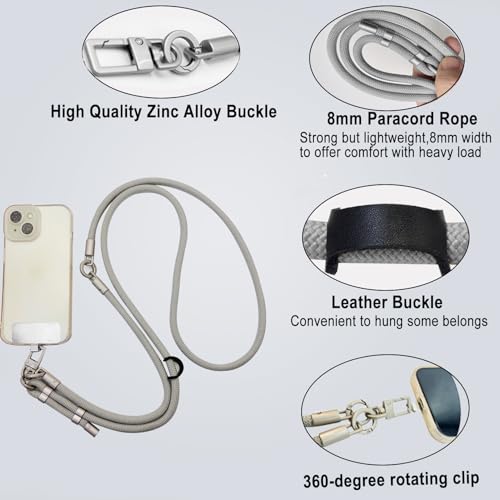DAOSUN Phone Lanyard CellPhone Strap Crossbody, 3 in 1 Detachable Anti Theft Phone Cross Body Strap - color: Gray-8mm Paracord